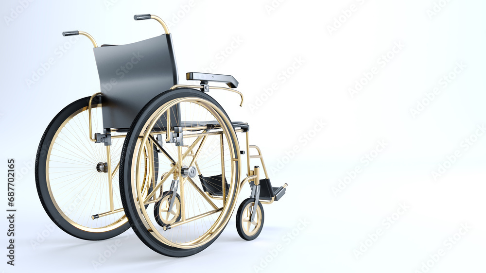 3D render of black whellchair isolated on white background, Hospital Wheelchair