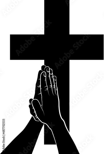 hands and cross silhouette, christianity symbol