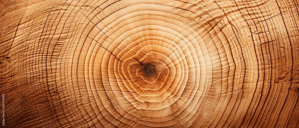 Fototapeta premium Crosscut Tree Rings texture background, a wood grain texture, can be used for printed materials like brochures, flyers, business cards. 