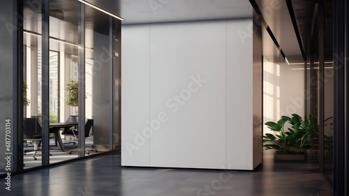 corporate branding white empty blank frame mockup template with modern business offices background for identity logo branding at reception wall in contemporary design photo
