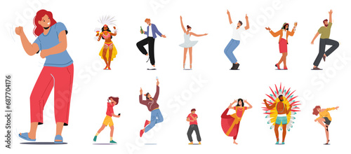 Vibrant Energy Fills The Air As People Joyfully Dance, Moving To The Rhythm With Smiles And Laughter Vector Illustration