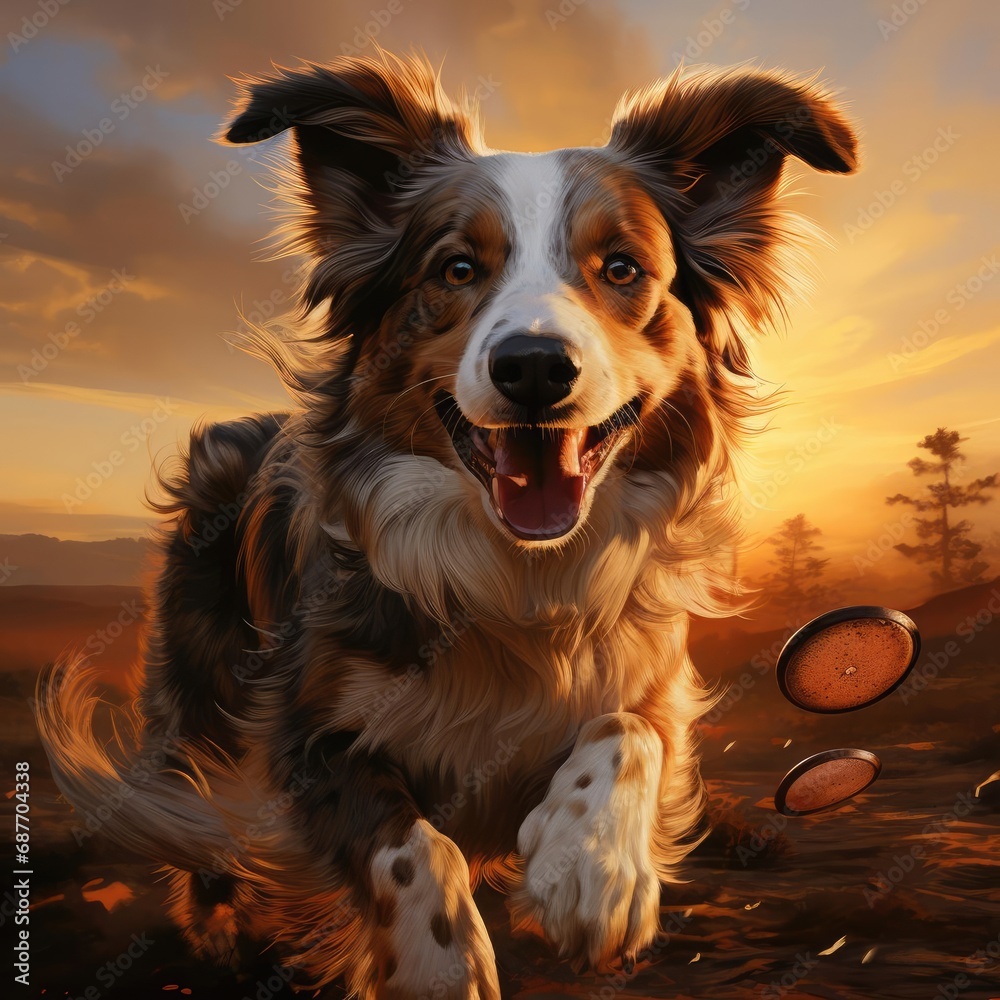 Energetic Border Collie Fetching a Frisbee in a Sunlit Field