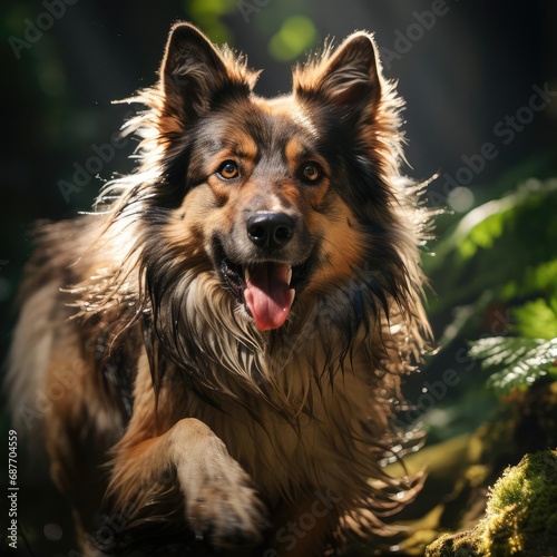 Majestic Leap of the Belgian Tervuren in an Emerald Forest
