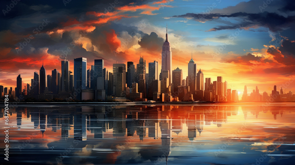 Sunset in the Big Apple: Manhattan's Glowing Evening Skyline
