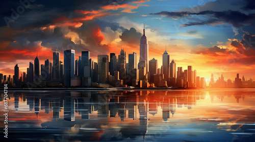 Sunset in the Big Apple: Manhattan's Glowing Evening Skyline