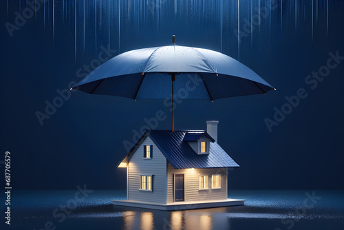 house waterproofing concept, house under an umbrella on a minimalist background