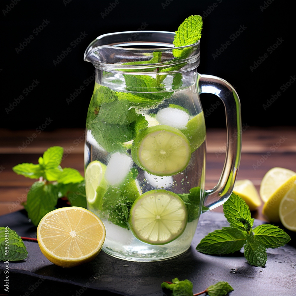 Fototapeta premium Detox water with lemon and mint.