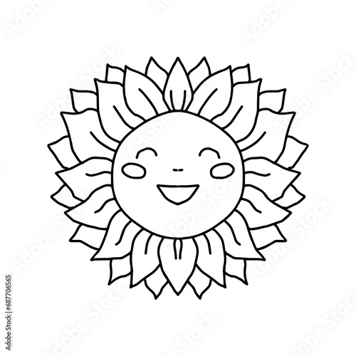smiling flower isolated on white vector coloring page