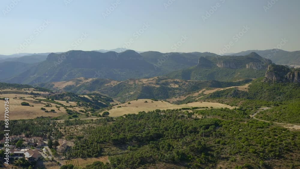 Aerial drone view of wild mountain landscape of Sardinia near Jerzu, Italy Aerial drone view of wild mountain landscape of Sardinia near Jerzu, Italy