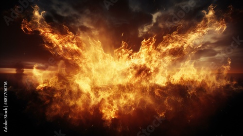 Abstract image of danger and fire, featuring flaming textures, red and orange colors, and a black background