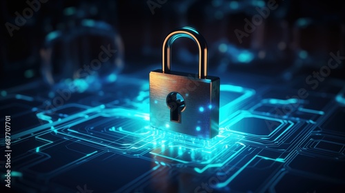 Secure Connection: Padlock in Digital Environment Signifying Cyber Security. Generative AI