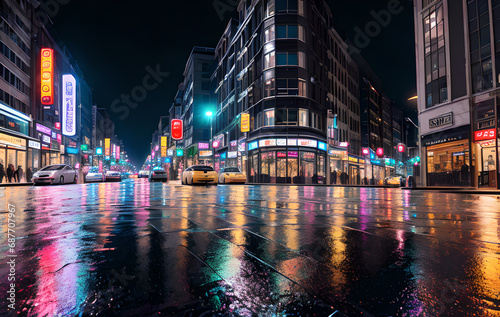 Night city, atmospheric neon lights, advertising signs, Generative AI © LIUBOMYR