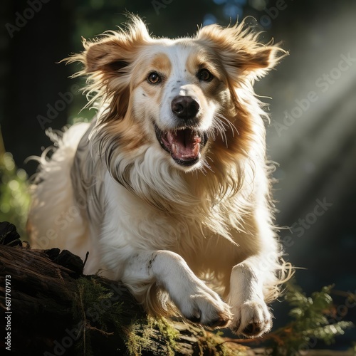 Regal Borzoi in Mid-Leap: Photorealistic Forest Capture