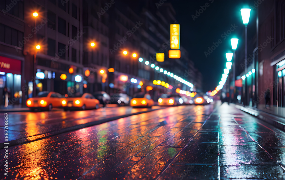 Night city, atmospheric neon lights, advertising signs, Generative AI Night city, atmospheric neon lights, advertising signs, Generative AI