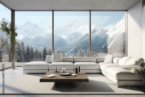 modern living room with a window white colors