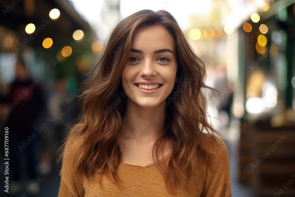 A woman with long brown hair is smiling for the camera A woman with long brown hair is smiling for the camera