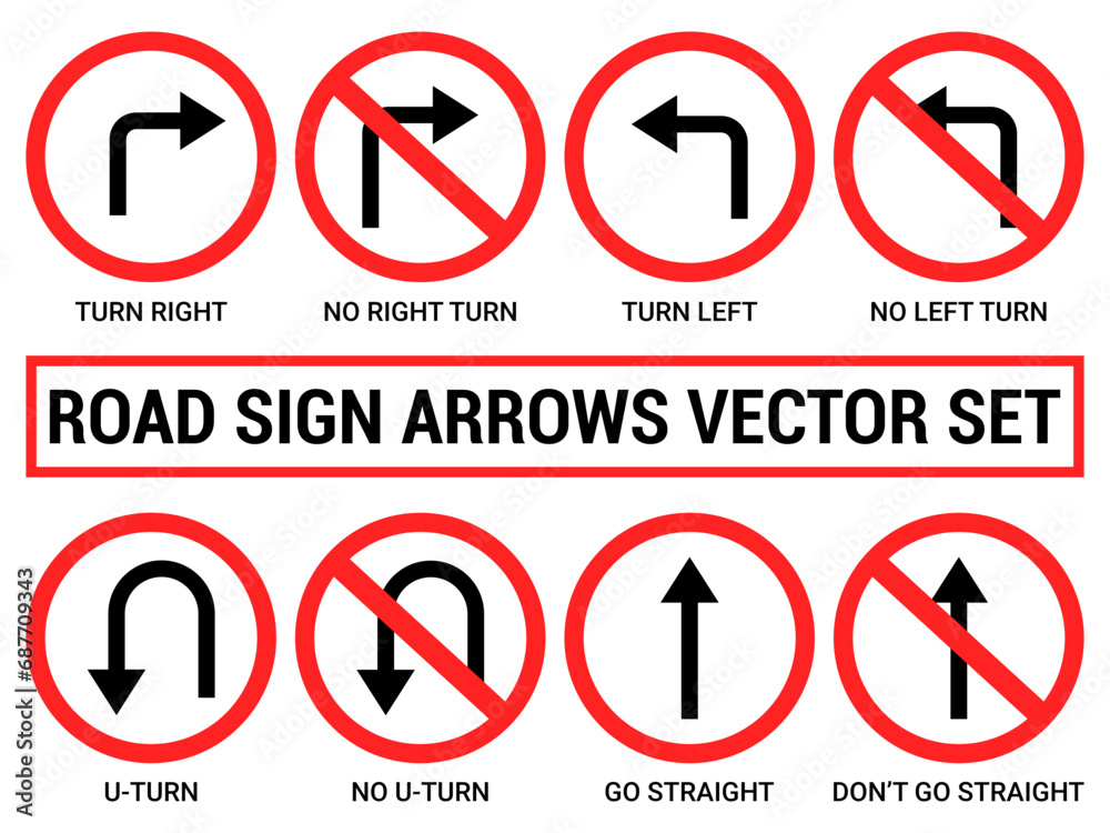 Road sign arrows vector set design on white background, Svg. Road sign arrows vector set design on white background, Svg.