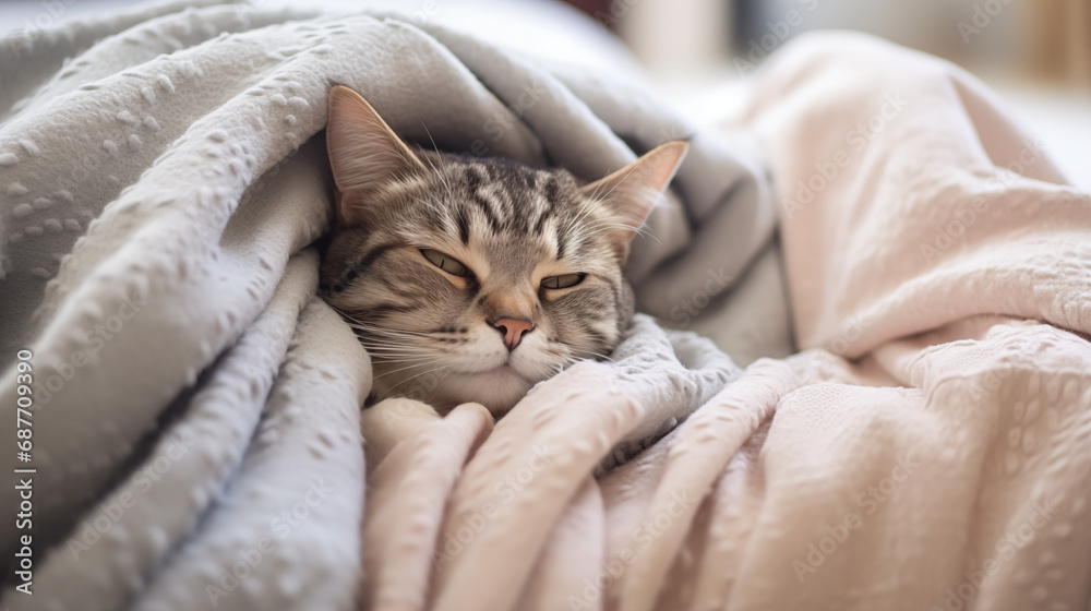 cat sleeping in blanket
