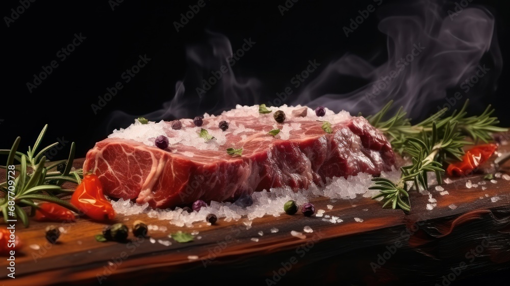 Chef salts steak in a freeze motion UHD wallpaper