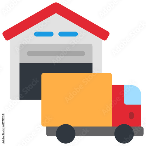 Warehouse With Lorry Icon