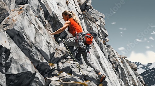 athlete highking at mountines photo
