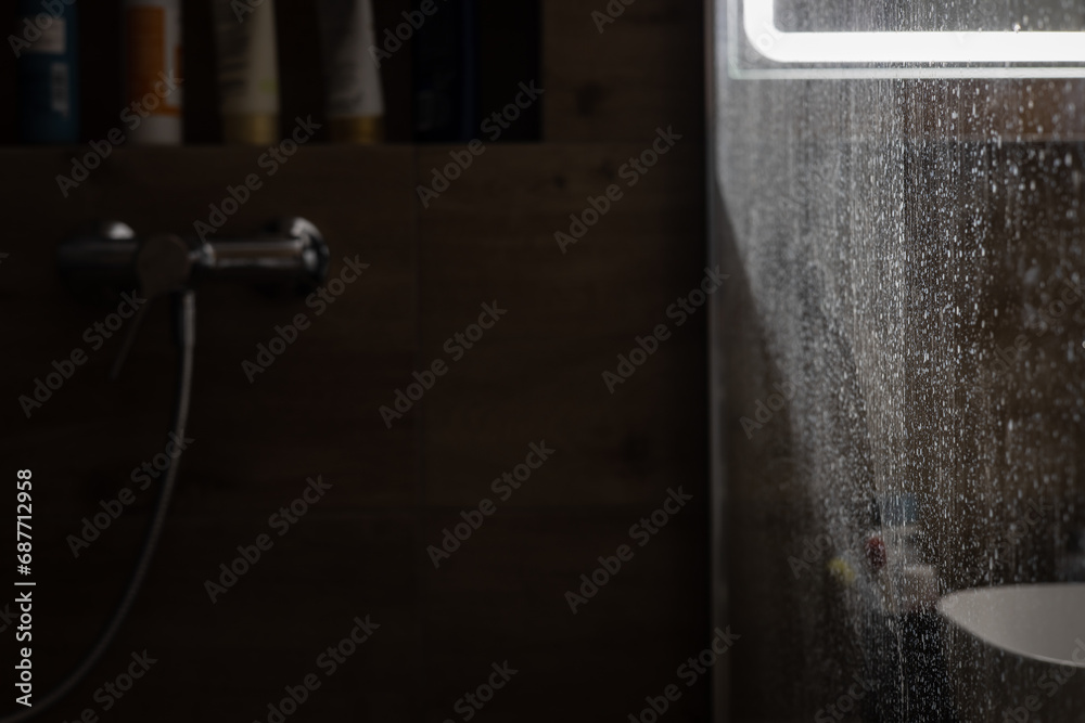 Limescale from hard water covered on a glass screen in a modern ...