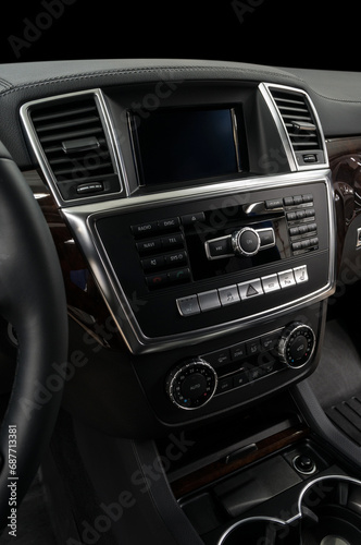 Modern car dashboard. Multimedia screen close-up. Interior detail. © alexdemeshko