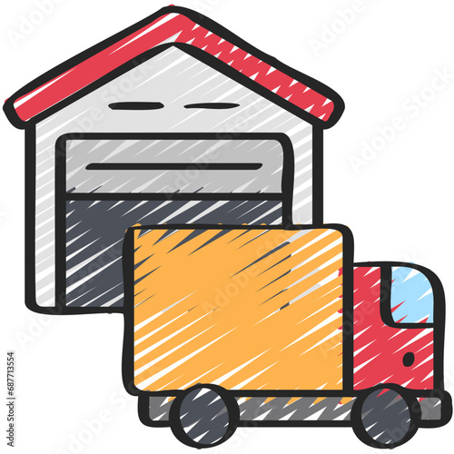 Warehouse With Lorry Icon