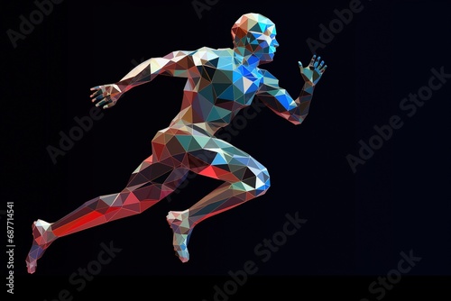 Human body low poly wireframe. Athlete  Running man from triangles  low poly style. sport concept. Vector polygonal futuristic image