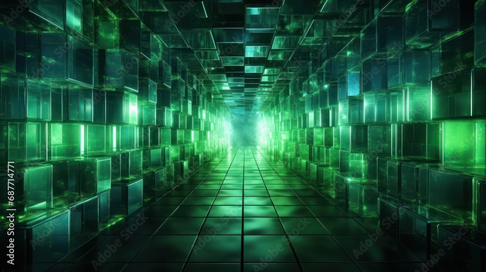 Fototapeta premium Green and blue tunnel led UHD wallpaper