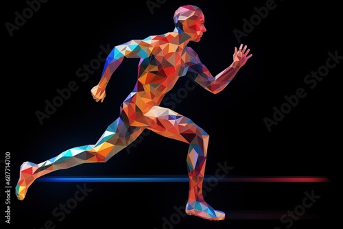 Human body low poly wireframe. Athlete, Running man from triangles, low poly style. sport concept. Vector polygonal futuristic image © Boraryn