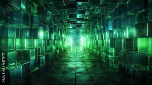 Fototapeta Naklejka Na Ścianę i Meble -  Green and blue tunnel led UHD wallpaper