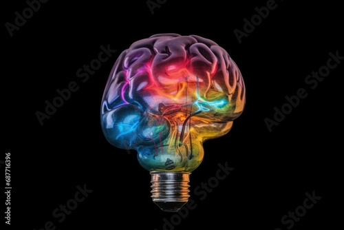 human brain colorful dust smoke fire light bulb flash, genius, short, long term memory, inspiration, Vivid Motley Neon 3D Rendering, Creative mind processing stimuli, brain neurons fire, deep learning