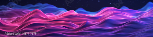Bannière horizontale pour conception et création graphique. Ondes, effet flou, néons en mouvement. Bleu, rose, violet, mauve.