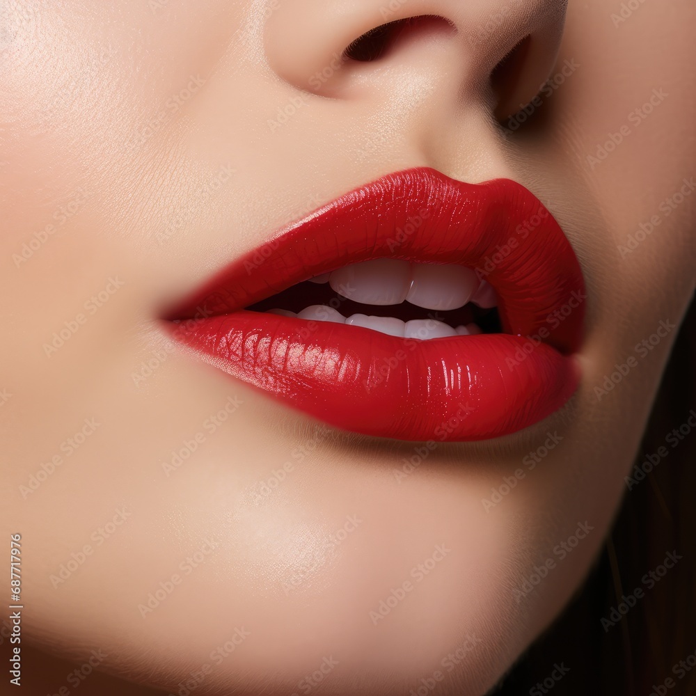 Close-up Beautiful lips. Close-up of part of a young woman's face. AI generated. Close-up Beautiful lips. Close-up of part of a young woman's face. AI generated.