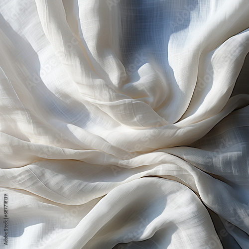 A close-up of linen fabric, displaying its characteristic slub texture and breathability. photo