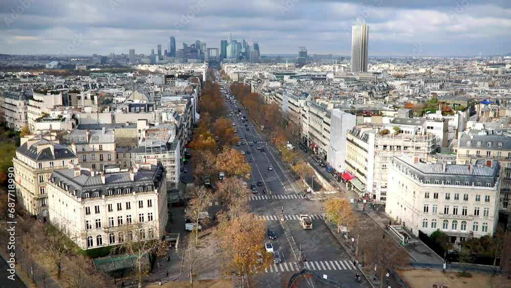 Aerial panoramic cityscape view of Paris, France with Avenue de la Grande Armee Aerial panoramic cityscape view of Paris, France with Avenue de la Grande Armee