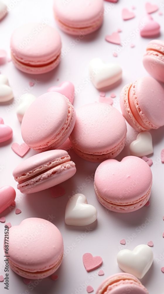 Scattered heart-shaped macarons with sprinkles, a playful and sweet treat for Valentine's Day celebrations.
Scattered heart-shaped macarons with sprinkles, a playful and sweet treat for Valentine's Day celebrations.