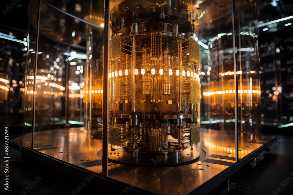 Quantum computing machines displaying advanced algorithms, leaving room for messages on computational power