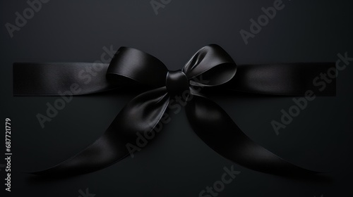 black mourning ribbon on black background, copy space, 16:9 photo