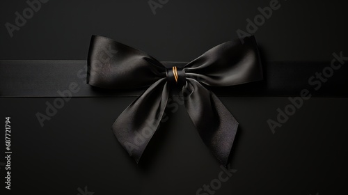 black mourning ribbon on black background, copy space, 16:9