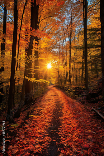 Seasonal autumn landscape with a unique perspective of a forest turning golden