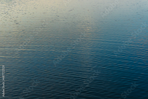 close up lake water background reflect the sunset sky, Golden and blue water ripples texture