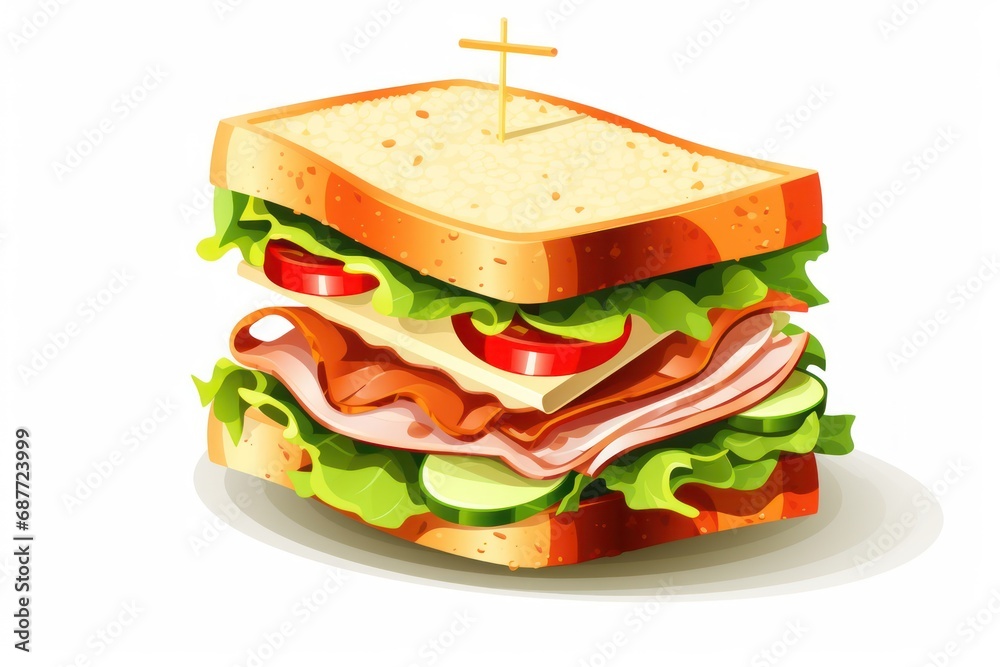 Turkey Club Sandwich icon on white background 