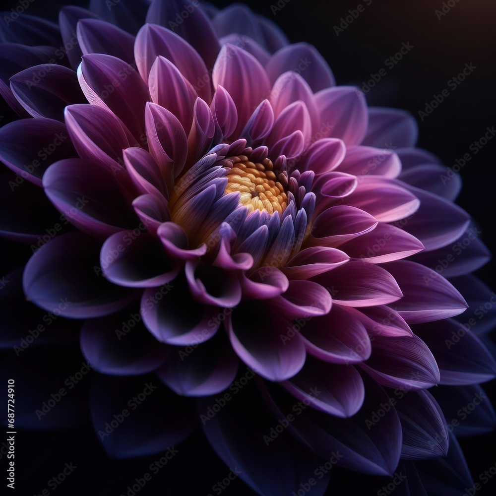 Beautiful abstract composition of indigo dahlia flower that its meaning also varies according to the colors, plants concept, generative ai