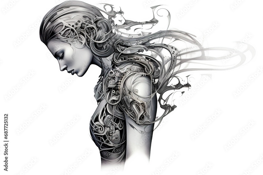 Fototapeta premium Tattoo, patterns applied to the body. Sketches of drawings, in a creative style. Art sketch, stencil for redrawing. Drawing on the human skin.
