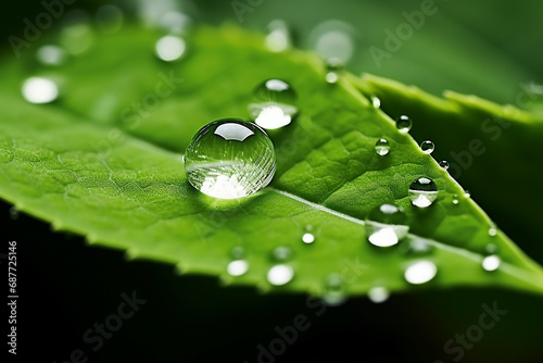 Refreshing Green Leaf with Drops of Water Created with Generative AI Tools