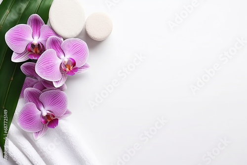 Spa Still Life with Aromatic Candles  Orchid Flower  and Towel Created with Generative AI Tools