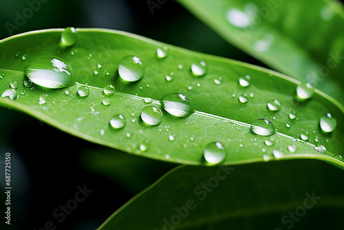 Refreshing Green Leaf with Drops of Water Created with Generative AI Tools