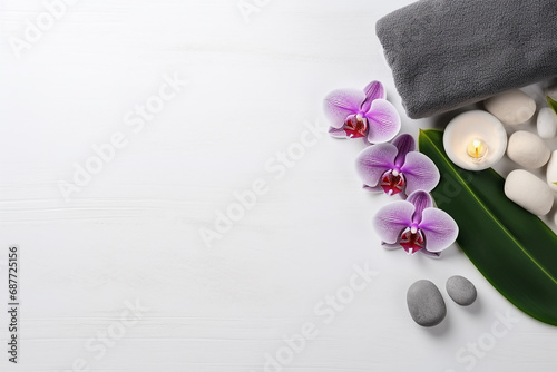 Spa Still Life with Aromatic Candles  Orchid Flower  and Towel Created with Generative AI Tools